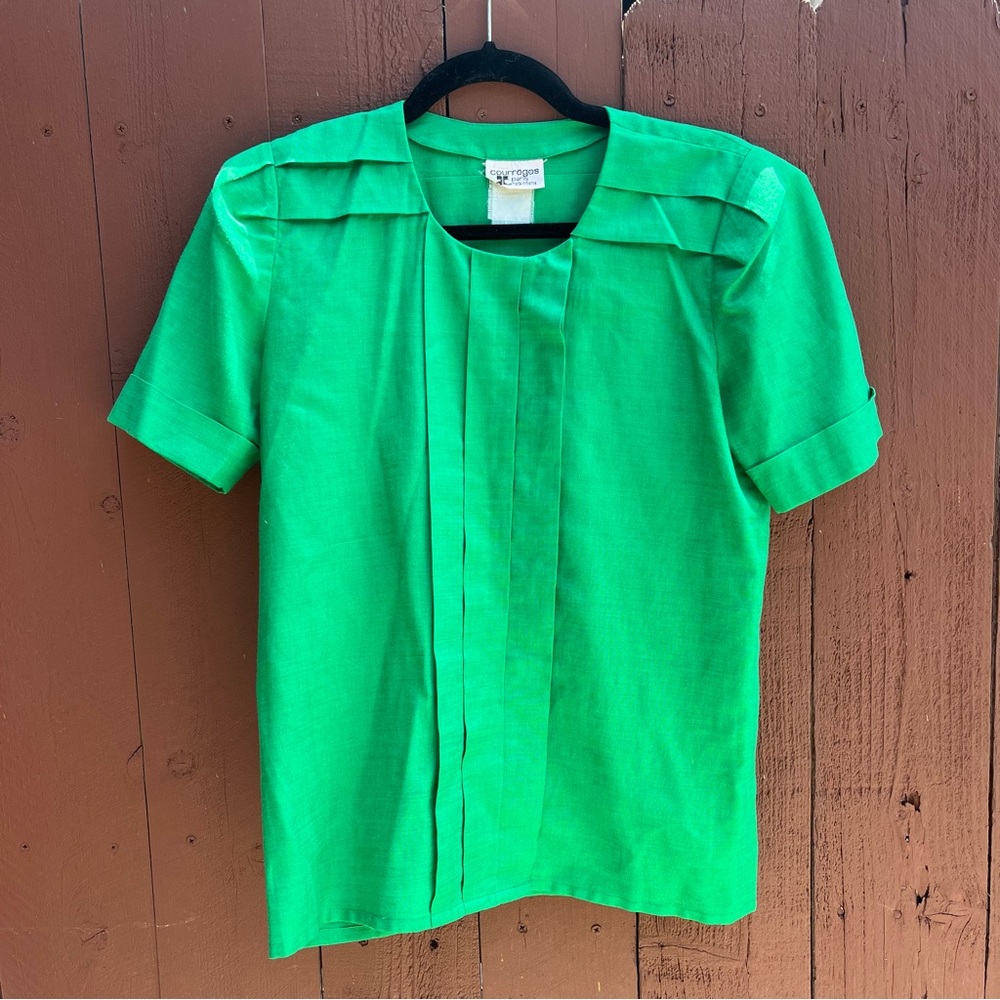 COURREGES Vintage Green Linen Short Sleeve Blouse